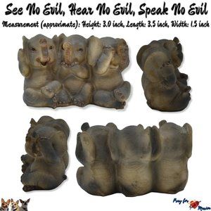 Elephant See No Evil, Hear No Evil, Speak No Evil Resin Figurine 3Hx3.5Lx1.5W